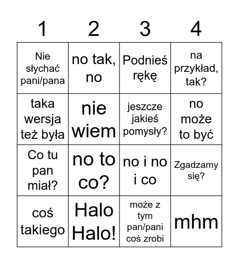 Tłumaczenie Bingo Card