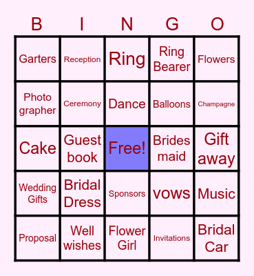 Rime's Bridal Shower Bingo Card