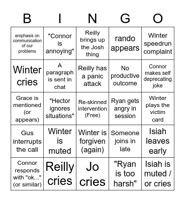 Vent Night Bingo Card