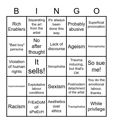 OLD SCHOOL ART MAKING Bingo Card