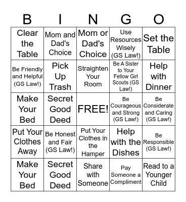 BROWNIE Bingo Card