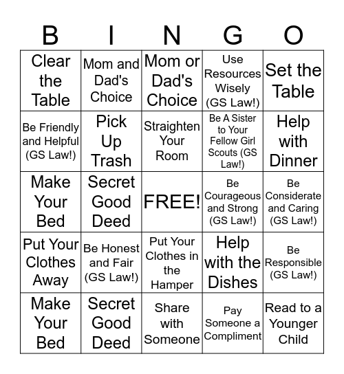 BROWNIE Bingo Card