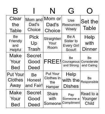 BROWNIE Bingo Card