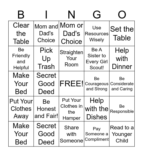 BROWNIE Bingo Card