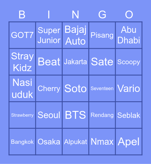 Shin Yuna Bingo Card