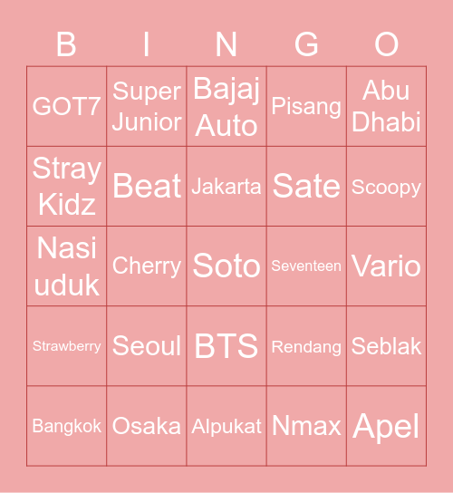 Shin Yuna Bingo Card