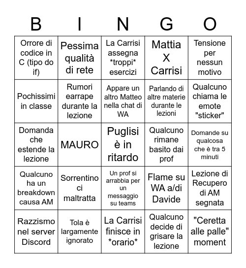 Corso di Informatica bingo:HARDMODE Bingo Card