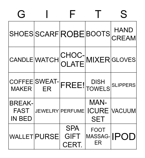 The Greatest Gift Bingo Card