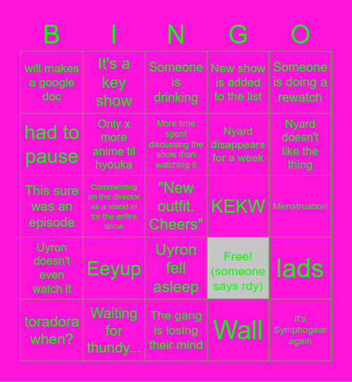 Groupwatch Bingo Card