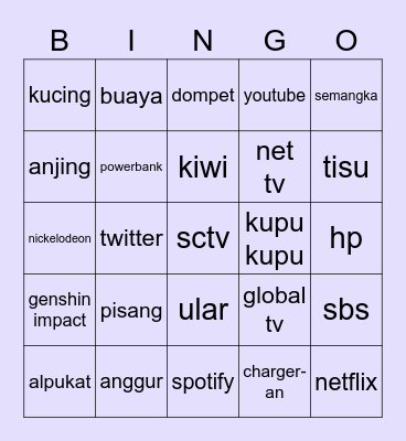 Diora Malorie Gibson Bingo Card