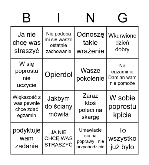 ZAWODEM Bingo Card
