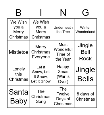 NIB Christmas Bingo Card