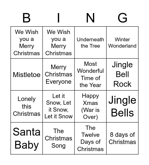 NIB Christmas Bingo Card