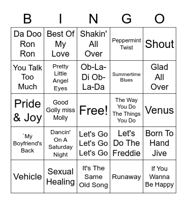 Whistle Misc. Hits #1 Bingo Card