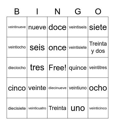 Los numeros Bingo Card