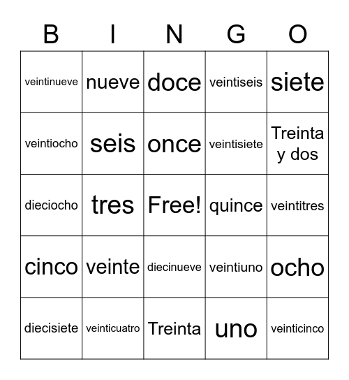 Los numeros Bingo Card