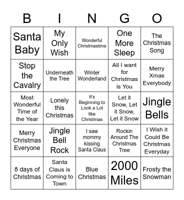 NIB Christmas Bingo Card