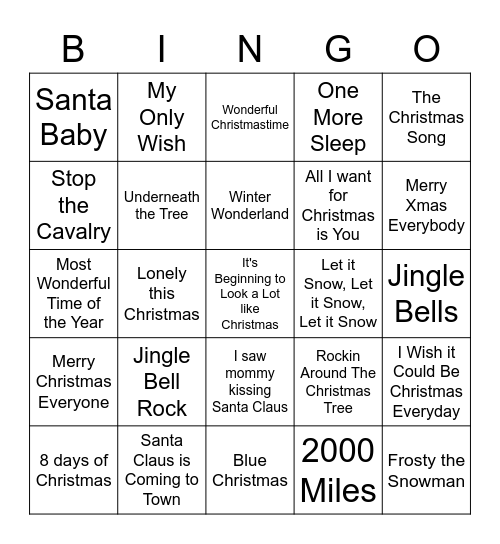 NIB Christmas Bingo Card