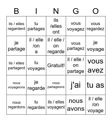 -ER verbs review Bingo Card