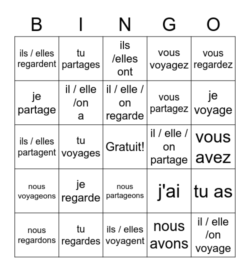 -ER verbs review Bingo Card