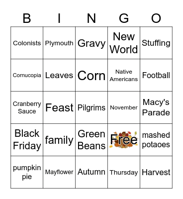 THANKSGIVING Bingo Card