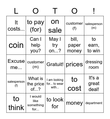 Ch. 7.2: English Bingo Card