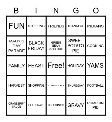T H A N K S G I V I N G  B I N G O Bingo Card