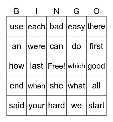 Sight Words Week 3 Bingo Card