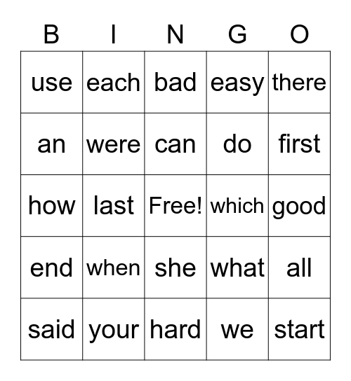 Sight Words Week 3 Bingo Card