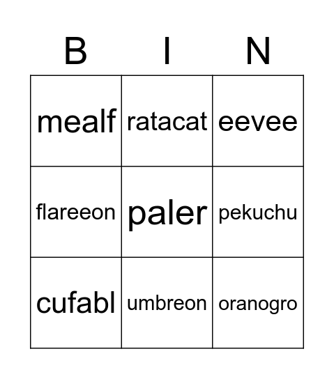 pokémon Bingo Card