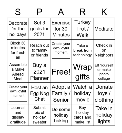Spark Joy Playbook Bingo Card