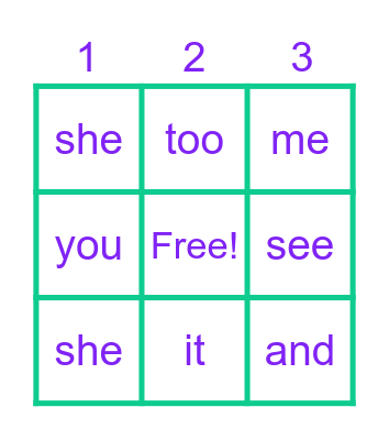 Jocelyn's Sight Words Bingo Card