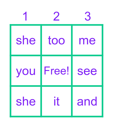 Jocelyn's Sight Words Bingo Card