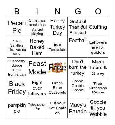 HAPPY THANKSGIVING Bingo Card