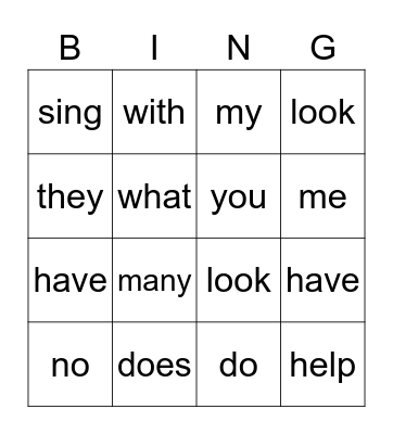 Sight Word Bingo Unit 1 Bingo Card
