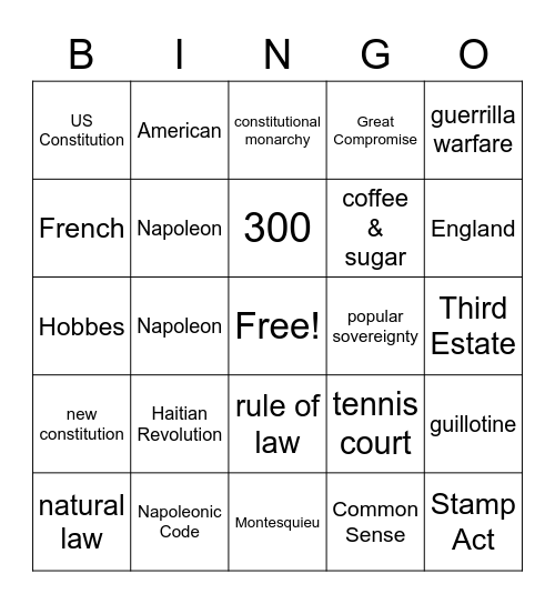 TCI Ch 15 Review Bingo Card