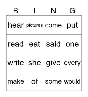 Sight Words Unit 2 Bingo Card