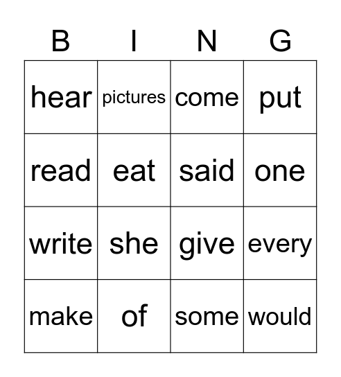 Sight Words Unit 2 Bingo Card