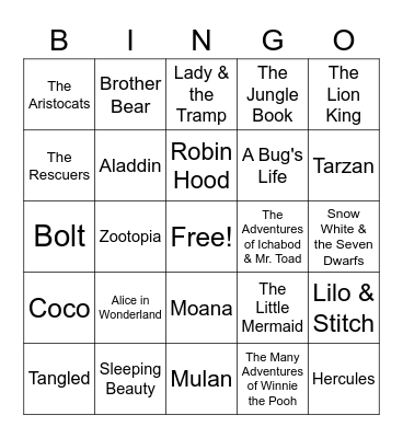 Disney Music BINGO Card