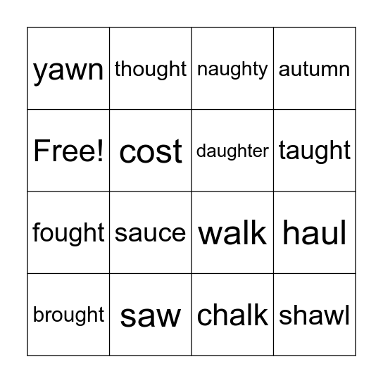 Word Sounds Bingo Card