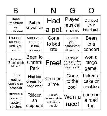 Have you ever...?!! Bingo Card