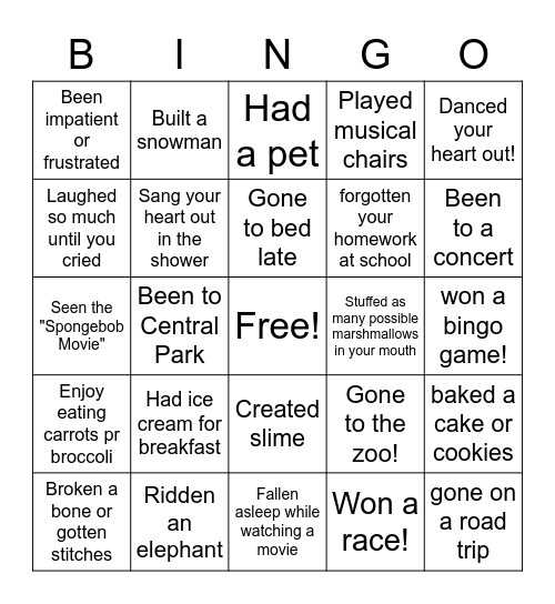 Have you ever...?!! Bingo Card