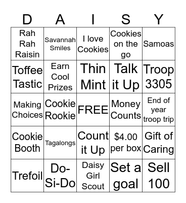 DAISY Girl Scout Cookie Bingo Card