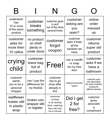 customer service bingo Card