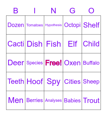 Irregular Noun Bingo! Bingo Card