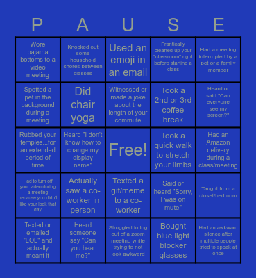 Adaptive Pause Bingo! Bingo Card