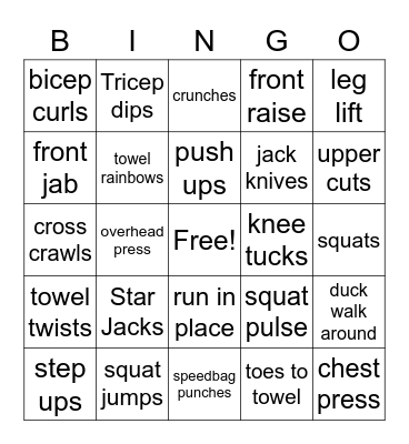 Chair Fitness Bingo Card
