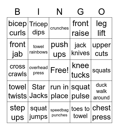 Chair Fitness Bingo Card