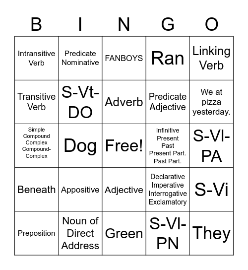 Language Review Bingo Card