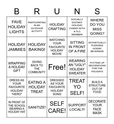 Bruns Holiday Photo BINGO Card